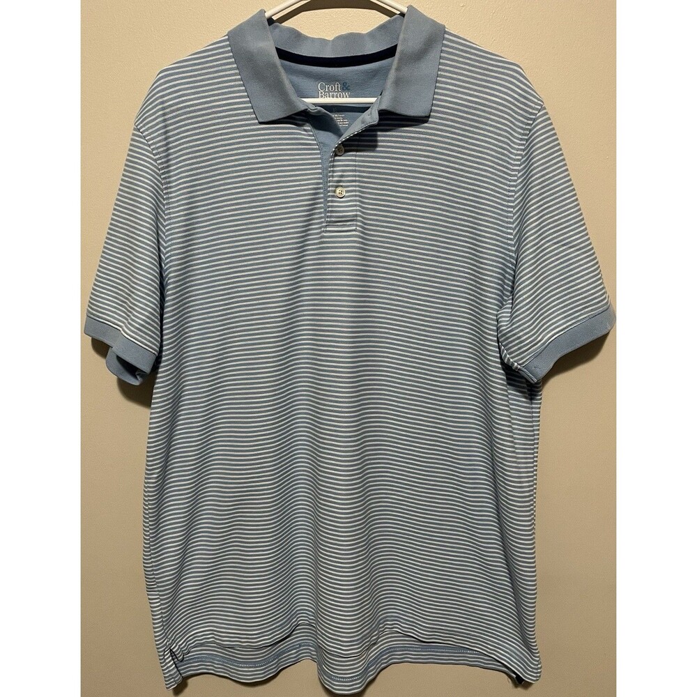 blue and white striped Men’s Croft & Barrow casual polo shirt Size XL